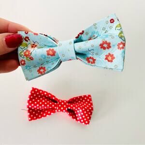 NEW HANDMADE Blue Floral White Red Polka Dot Dog Cat Pet Collar Elastic Bow Tie
